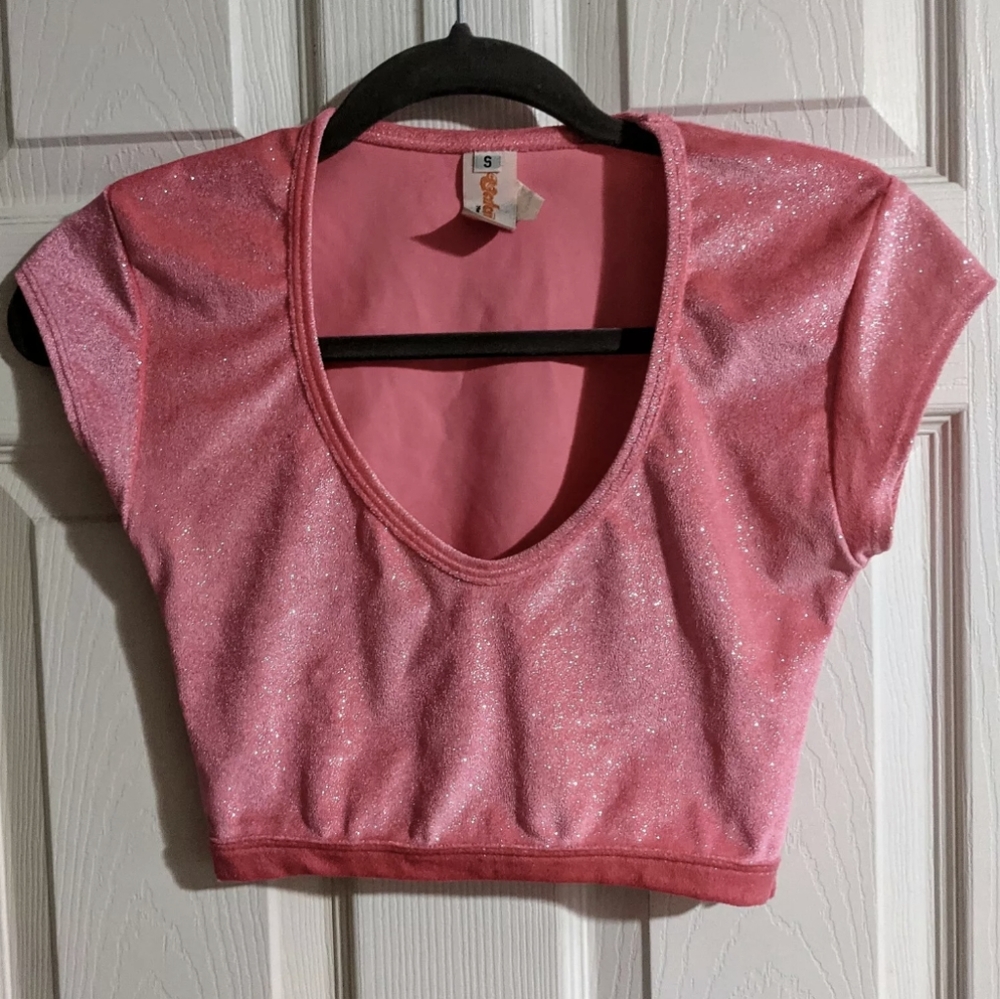 FINAL PRICE J. Valentine Pink Crop Top S Club Stretchy Cap Sleeve Y2K Festival